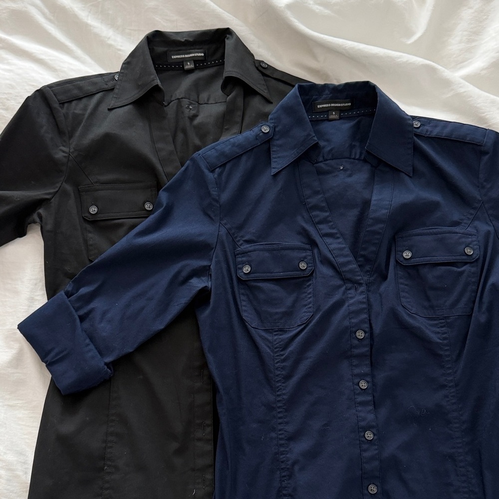 Express Black and Navy Button-Up Tops